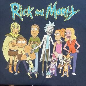 Rick and Morty Size L navy blue t-shirt- cartoon, adult swim #3102